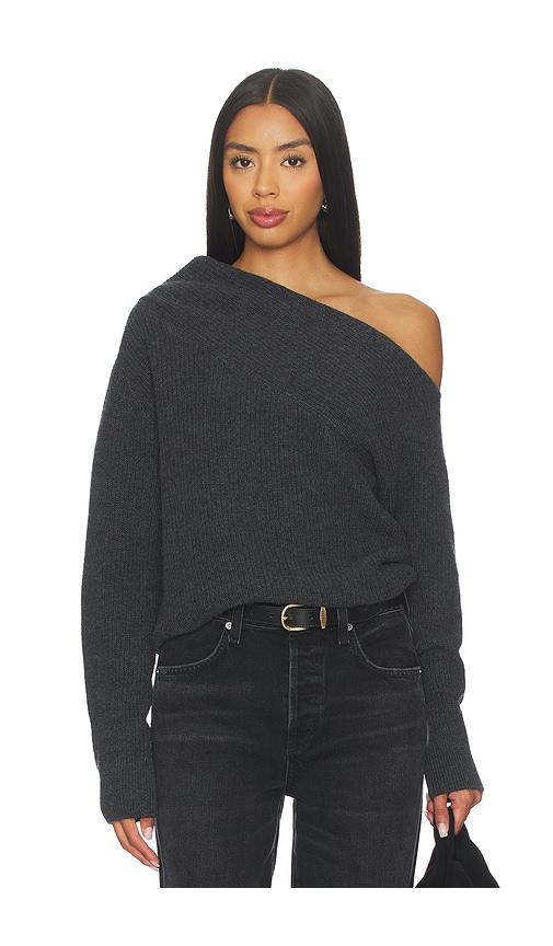 brochu walker hart off shoulder pullover in charcoal.