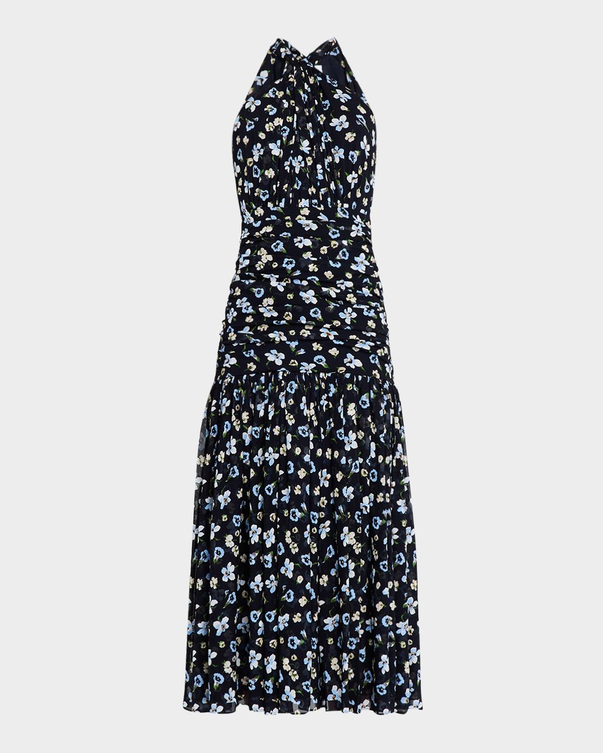 brock floral halter a-line midi dress