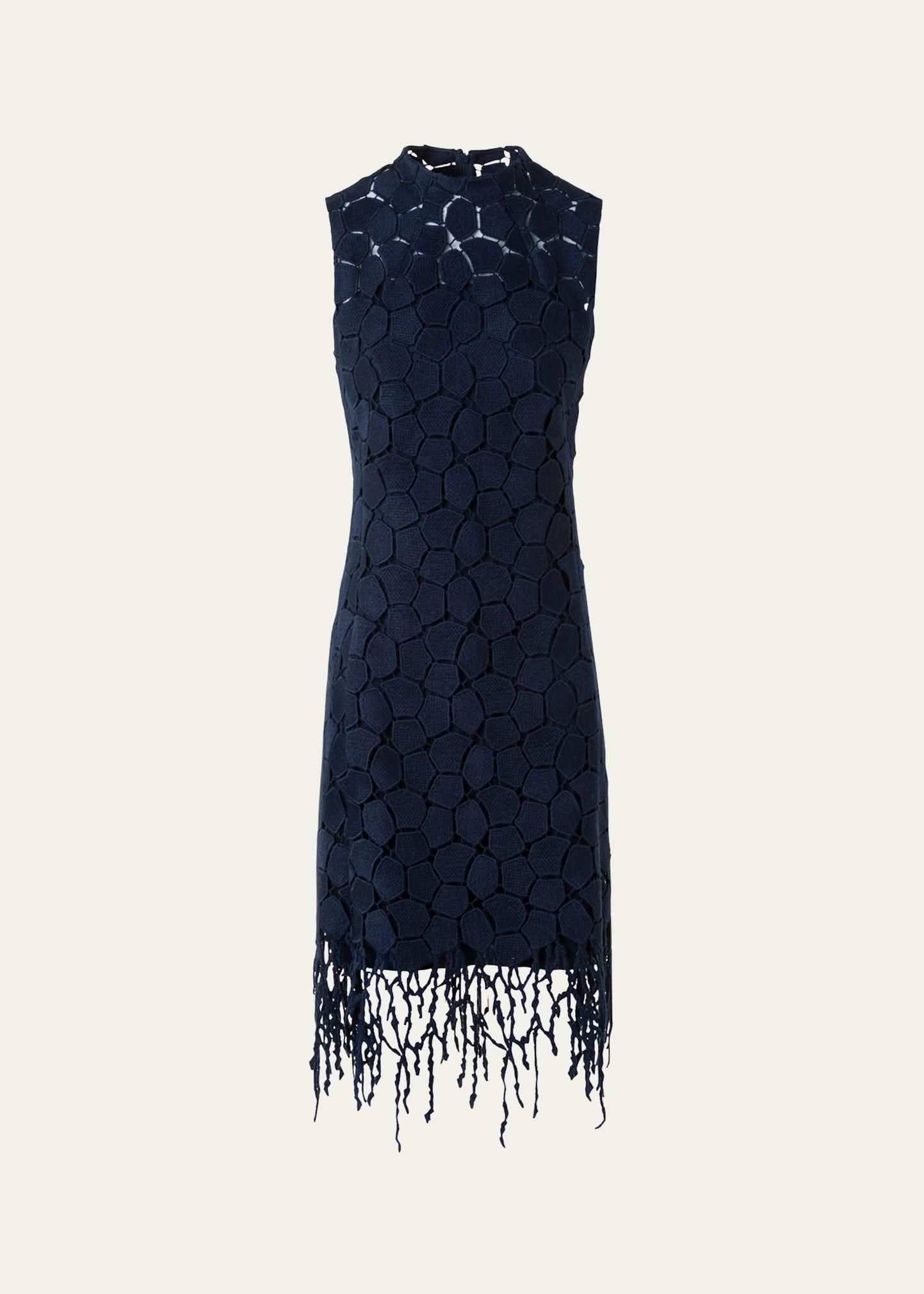 broken stone guipure sleeveless fringed dress