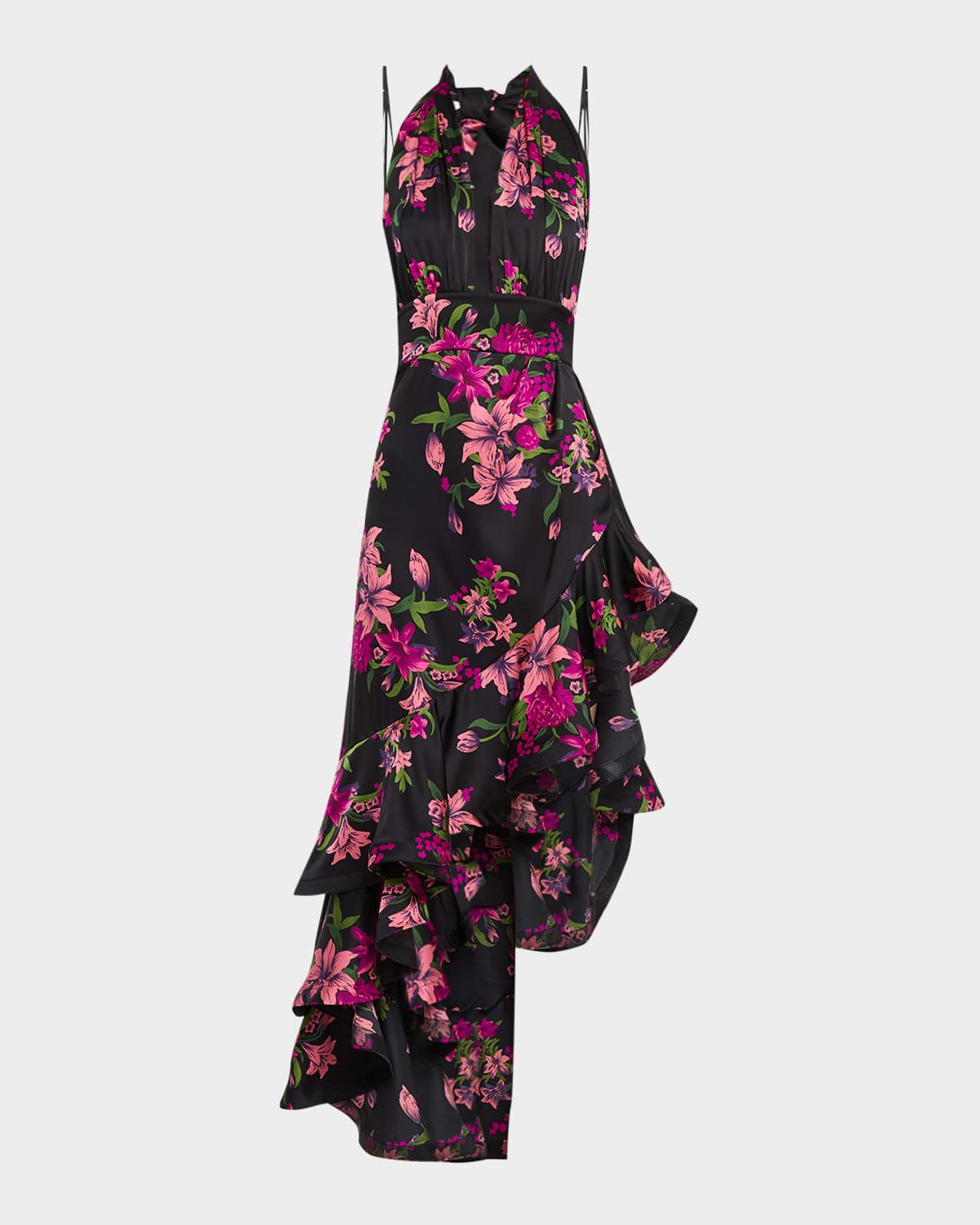 bronte high-low plunge halter maxi dress