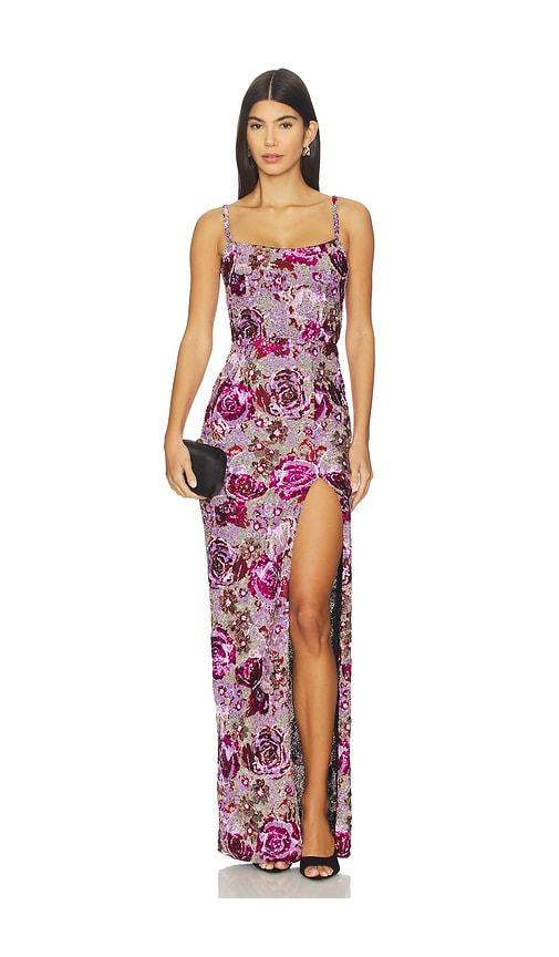 bronx and banco allegra maxi dress in pink.