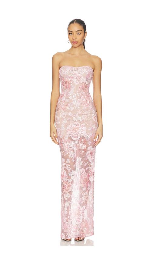 bronx and banco capri sequin dahlia strapless maxi dress in blush.