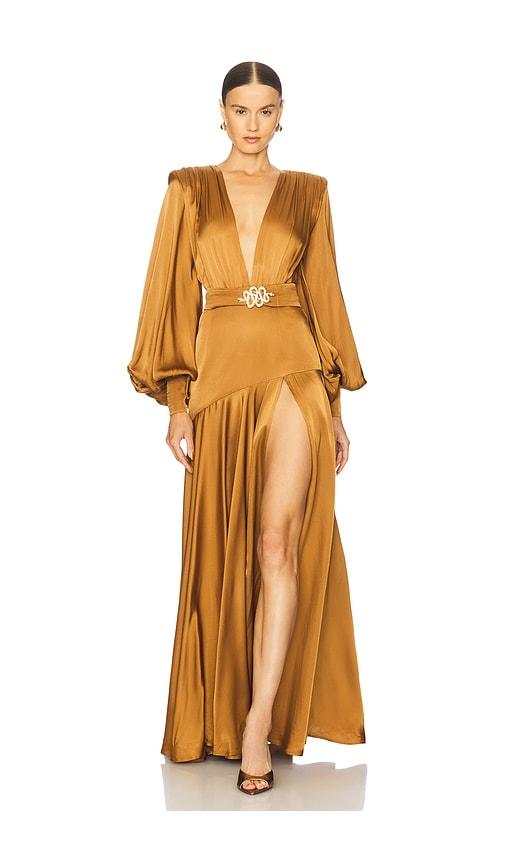 bronx and banco carmen maxi dress in cognac.