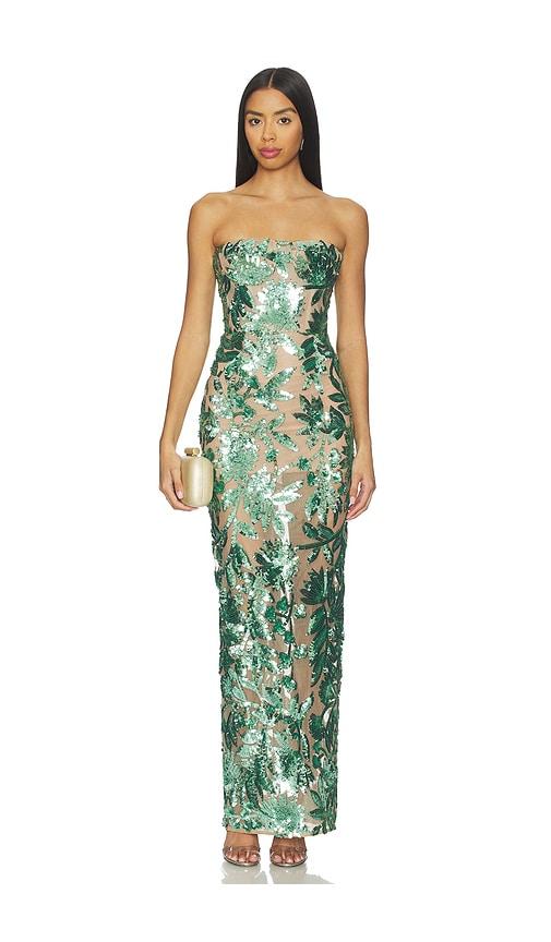 bronx and banco dahlia maxi dress in green.