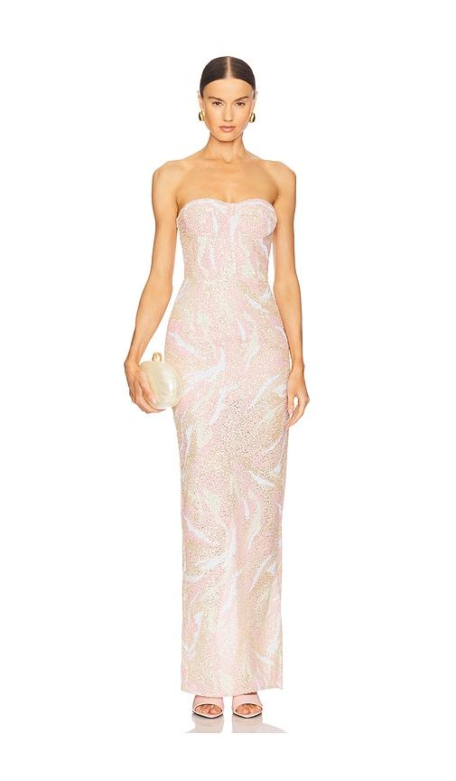 bronx and banco dahlia strapless maxi dress in blush multi.