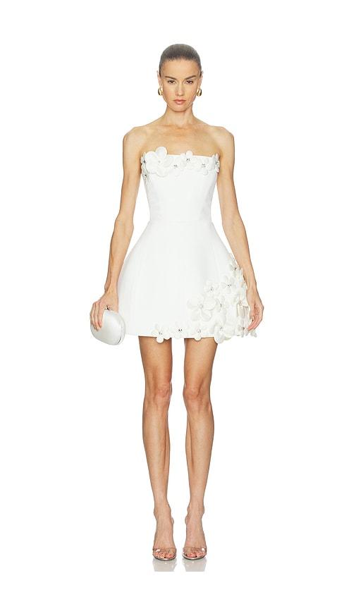bronx and banco estelle floral strapless mini dress in white.