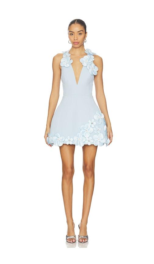 bronx and banco estelle floral v-neck mini dress in baby blue.