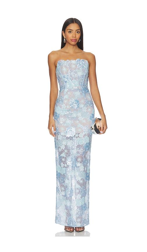 bronx and banco farah ocean blue sequin maxi dress in blue.