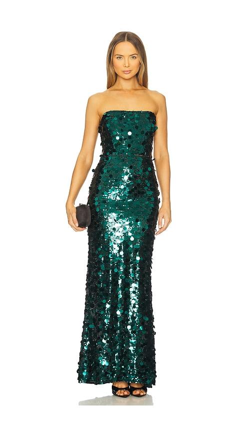 bronx and banco farah sequin strapless maxi dress in green.