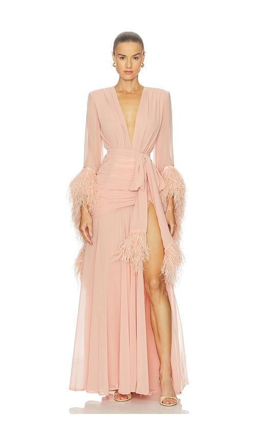 bronx and banco geisha maxi dress in peach.