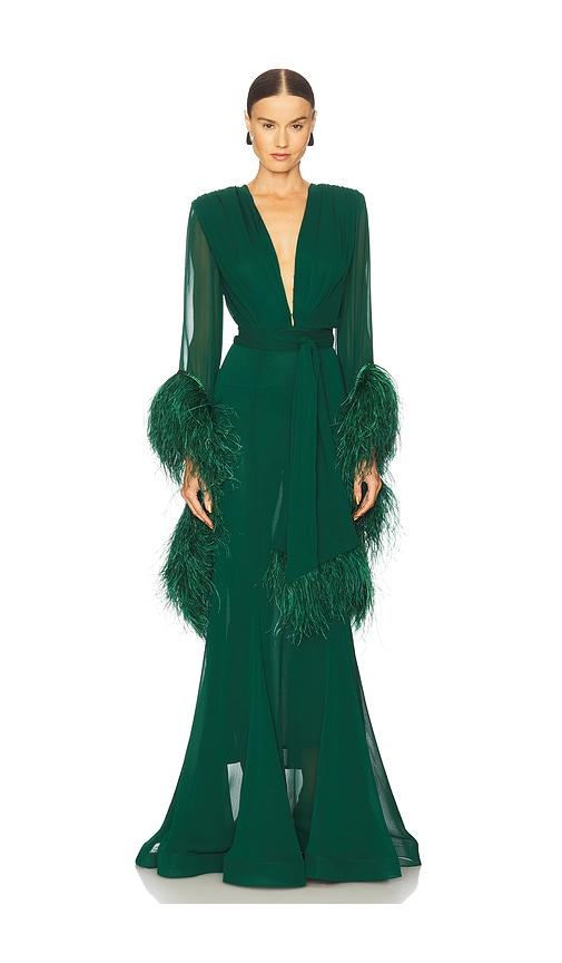 bronx and banco geisha v-neck gown in green.