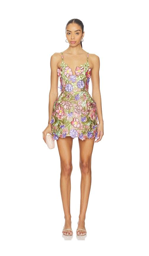 bronx and banco iris floral aria v-neck mini dress in pink,purple.