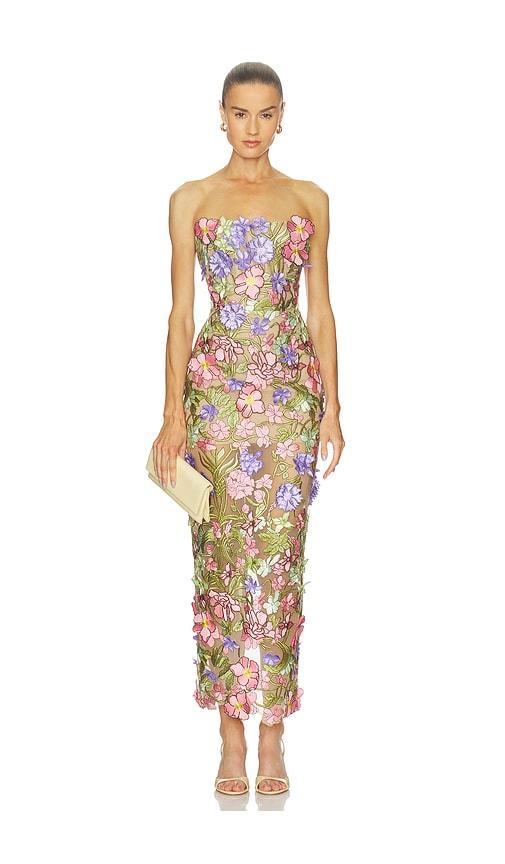 bronx and banco iris floral maraya strapless ankle dress in pink.
