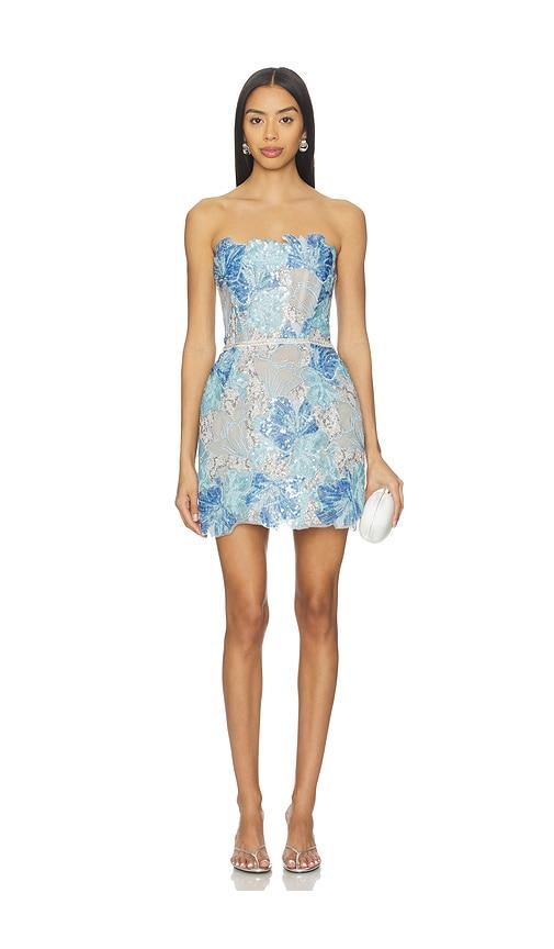bronx and banco jasmine maraya strapless mini dress in blue.