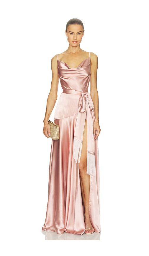 bronx and banco leo maxi dress in peach.