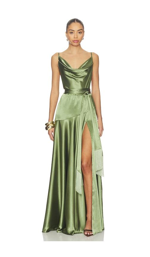 bronx and banco leo maxi dress in sage.