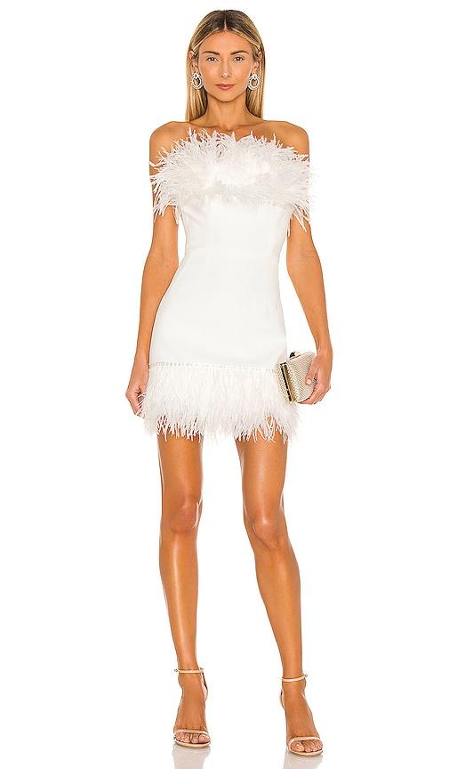bronx and banco lola blanc mini feather dress in white.