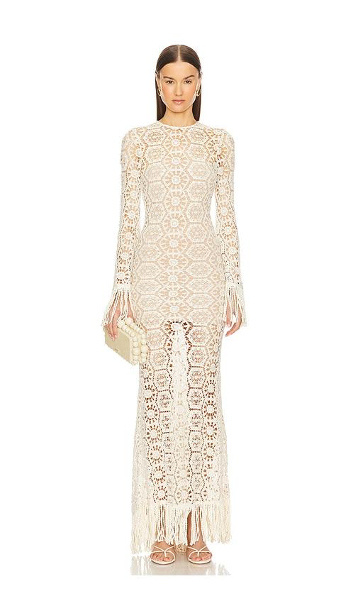 bronx and banco maia fringe gown in cream.
