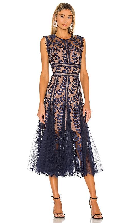 bronx and banco saba midi dress in navy.