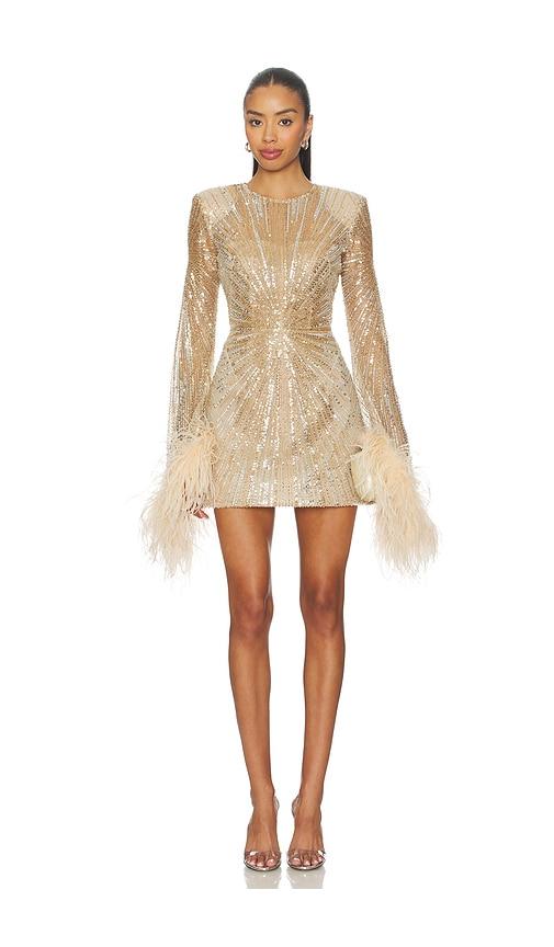 bronx and banco tokyo mini dress in metallic gold.