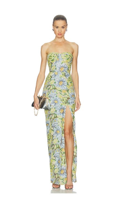 bronx and banco valentina pailette veronica maxi dress with slit in blue,green.