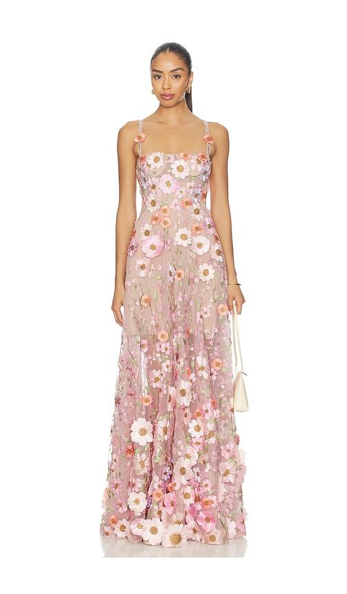 bronx and banco venice 3d floral jasmine maxi gown in mauve.