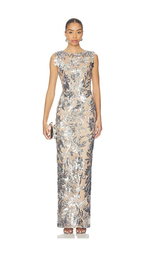 bronx and banco violet maxi dress in neutral,metallic silver.