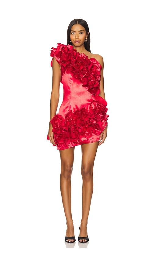 bronx and banco x revolve aurora one shoulder mini dress in red.