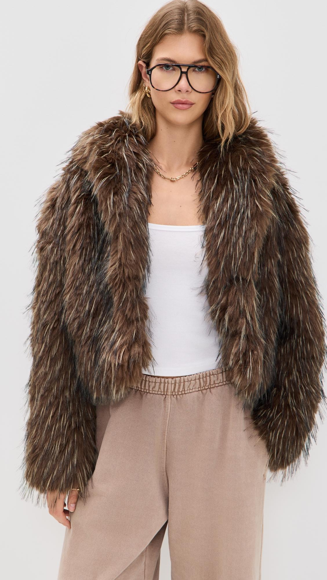 brown faux fur coat