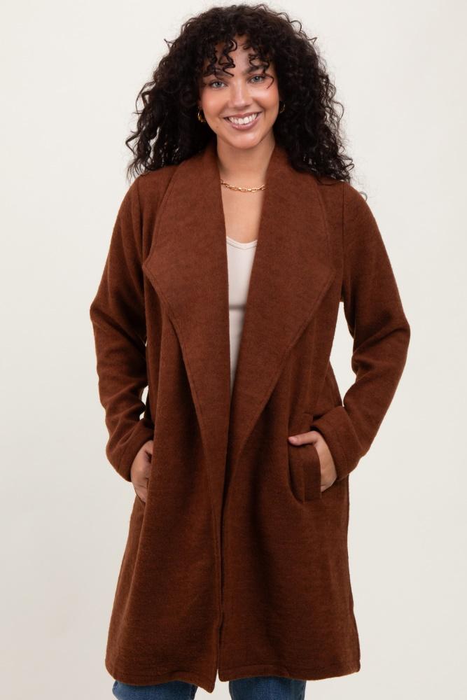 brown knit relaxed fit coat jacket