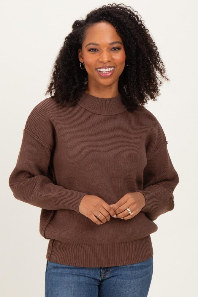 brown wide neck drop shoulder sweater