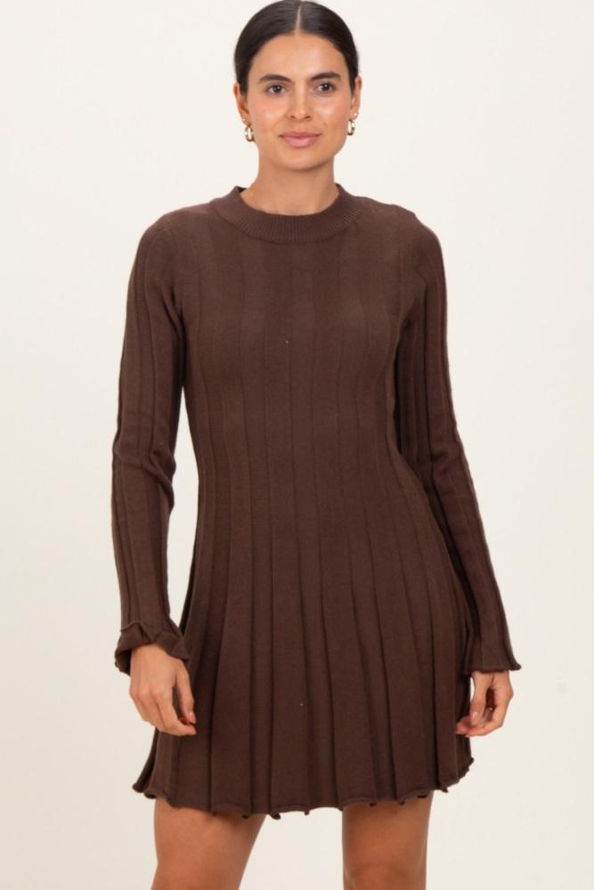 brown wide rib maternity mini dress
