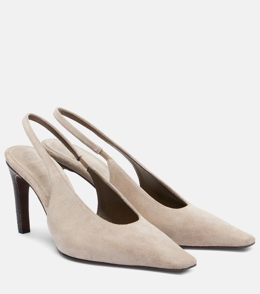 brunello cucinelli 80 monili suede slingback pumps