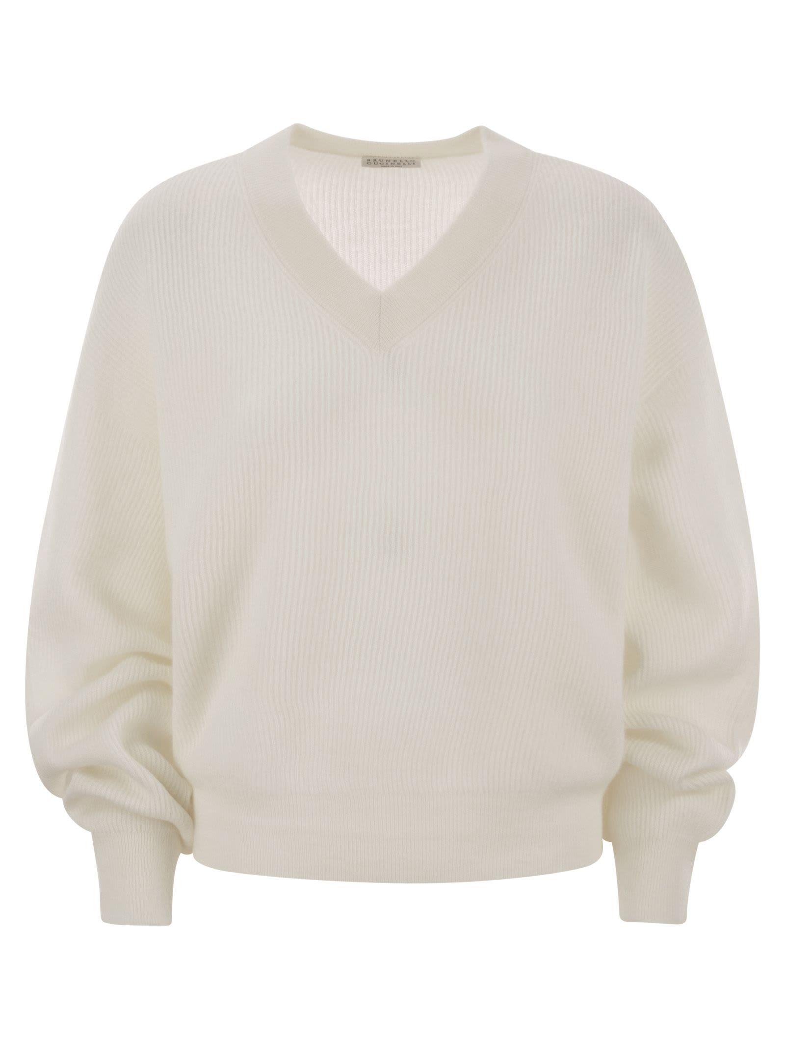 brunello cucinelli alpaca and cotton rib sweater with moniline
