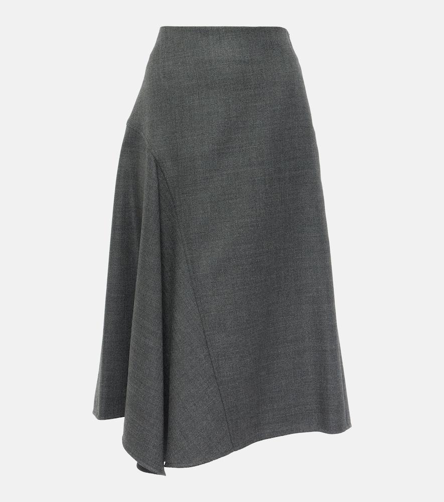 brunello cucinelli asymmetric virgin wool midi skirt