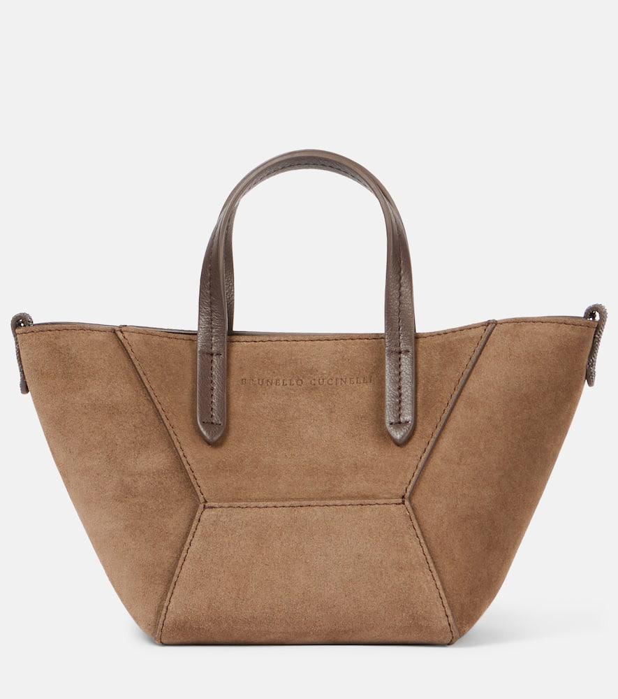 brunello cucinelli bc duo mini monili suede tote bag