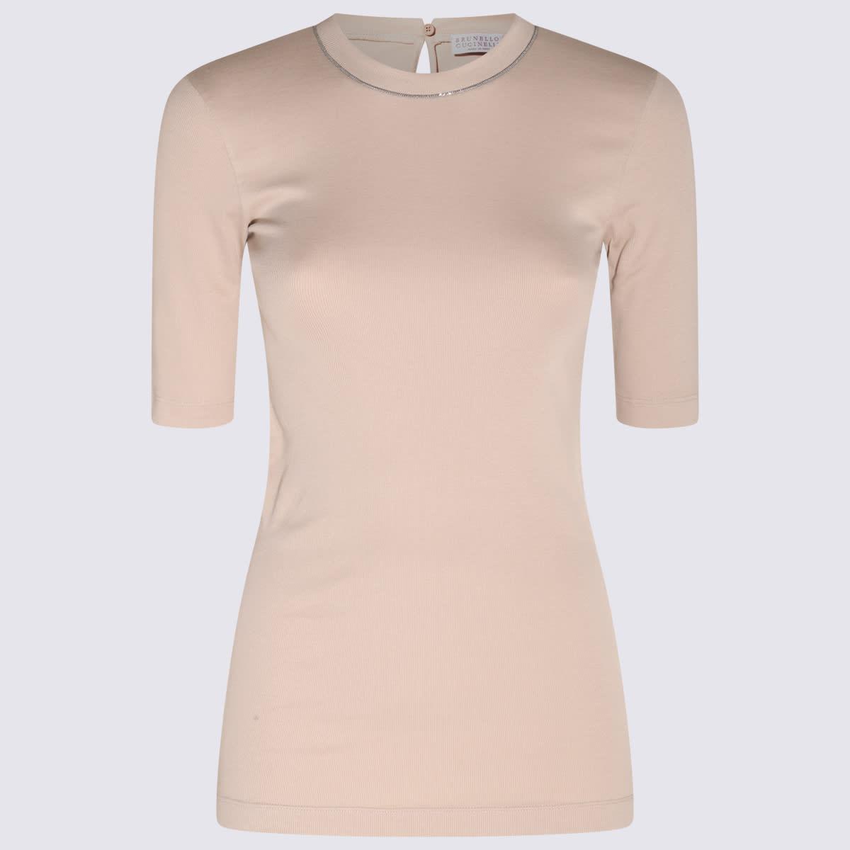 brunello cucinelli beige cotton blend t-shirt
