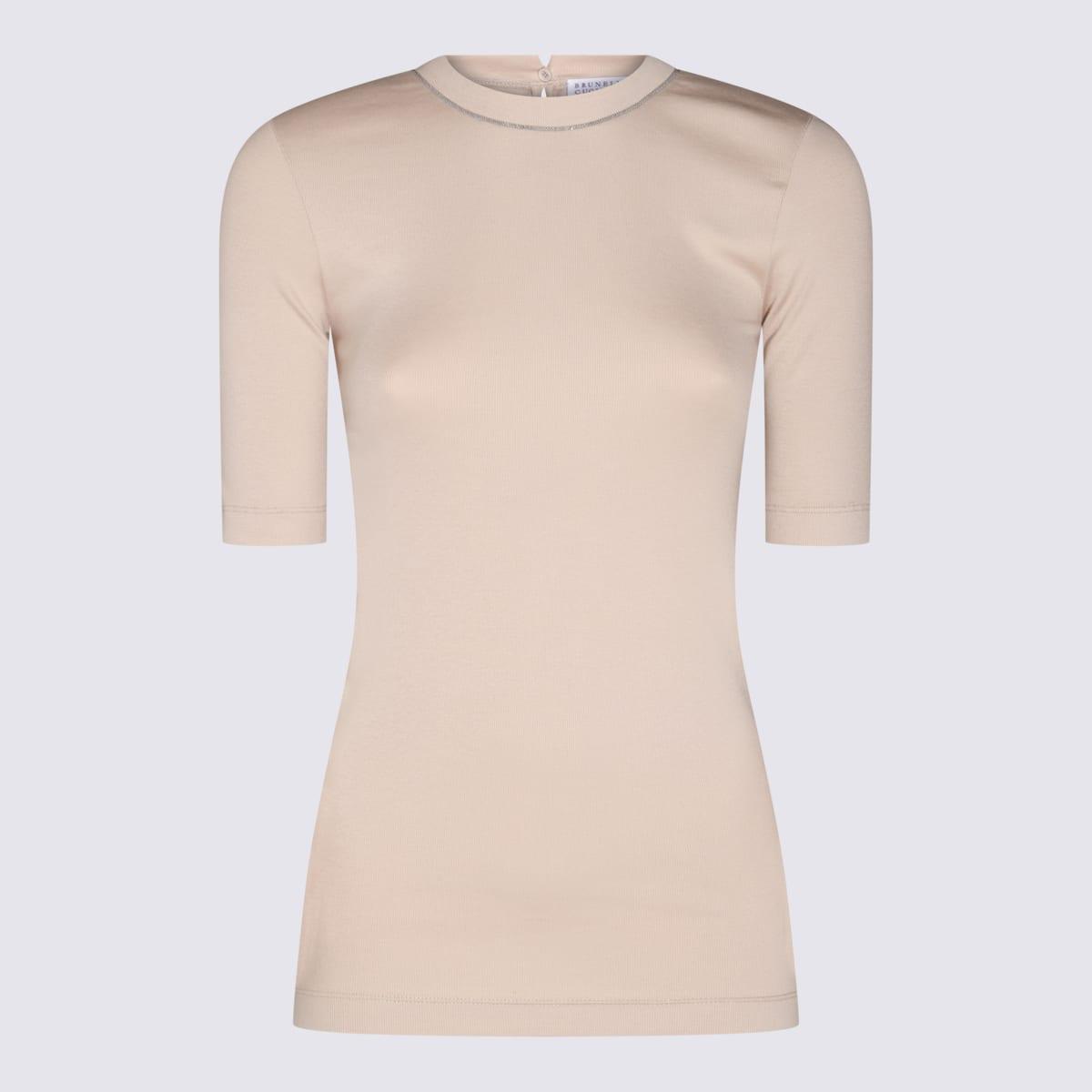 brunello cucinelli beige cotton stretch t-shirt