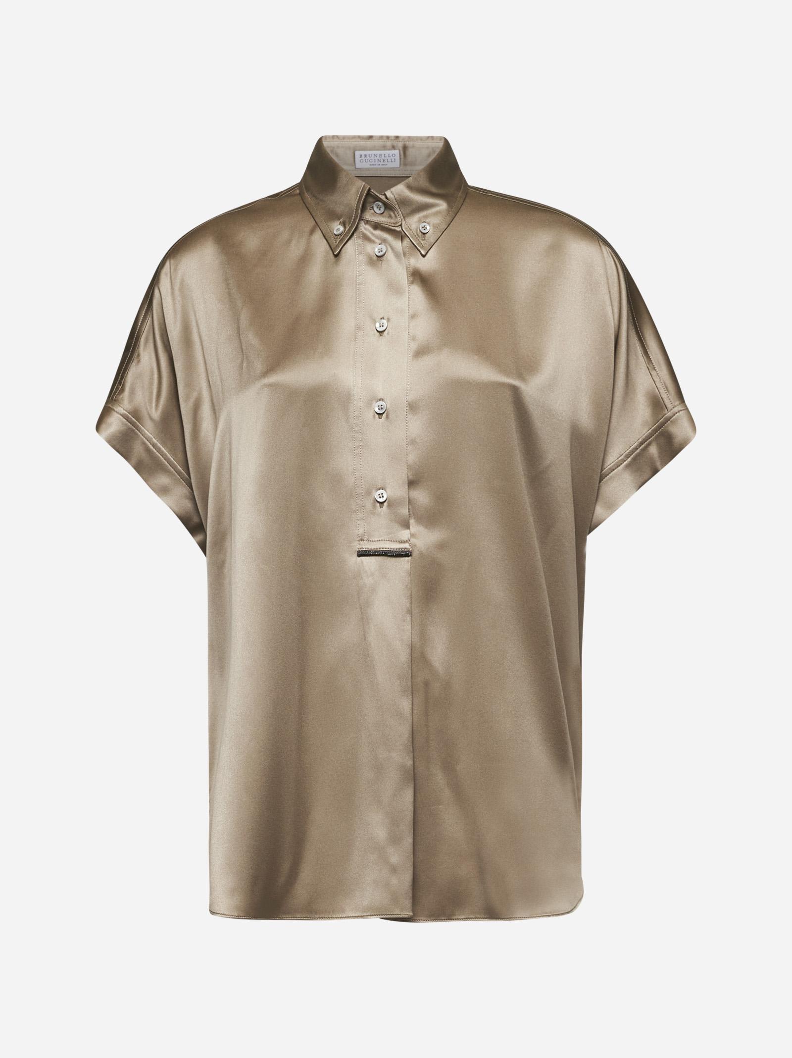 brunello cucinelli beige satin monili shirt