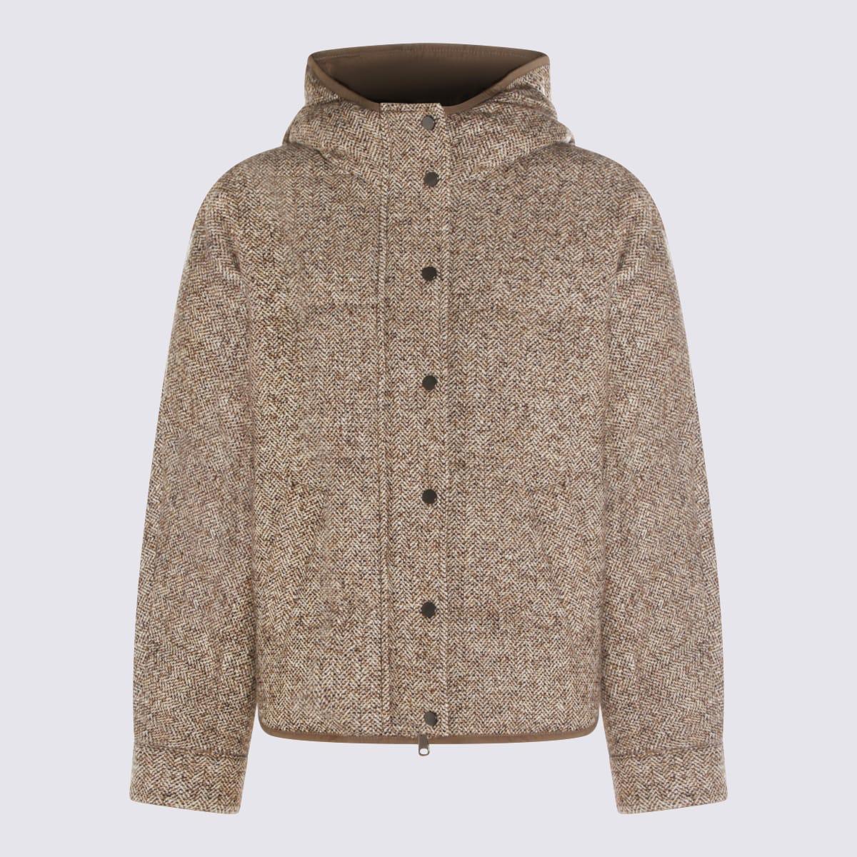 brunello cucinelli beige wool down jacket