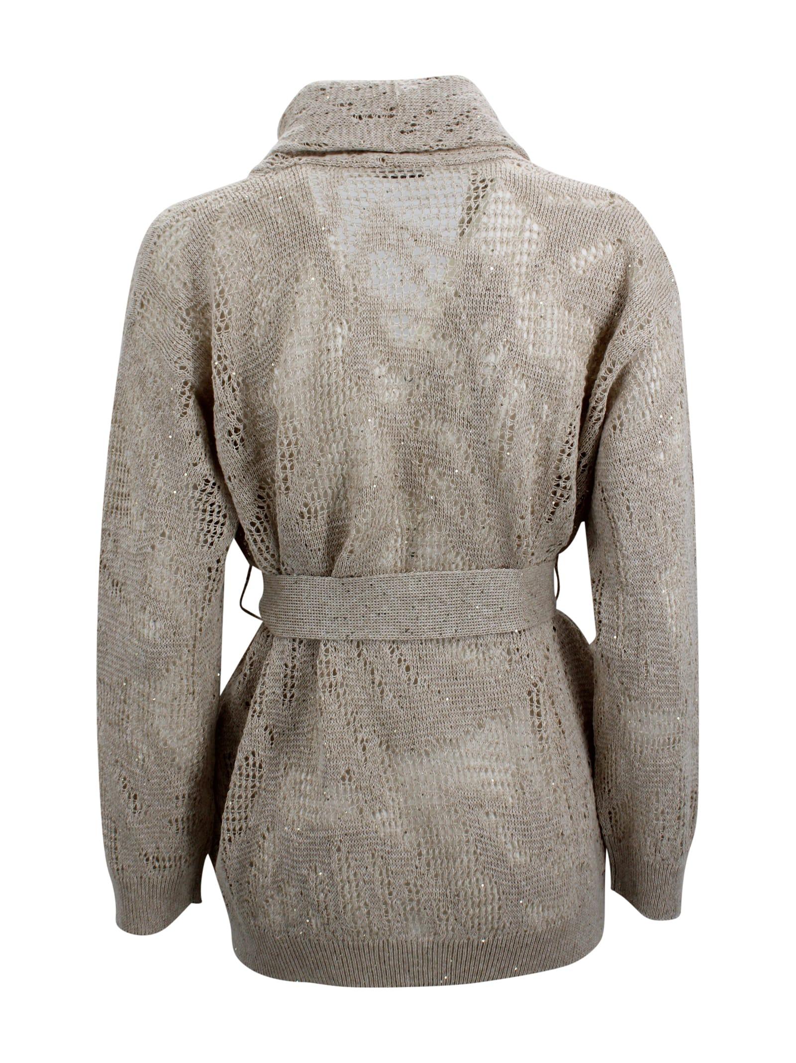 brunello cucinelli belted cardigan