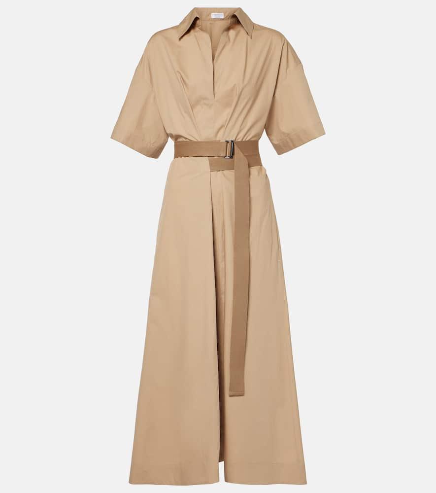 brunello cucinelli belted cotton shirt dress