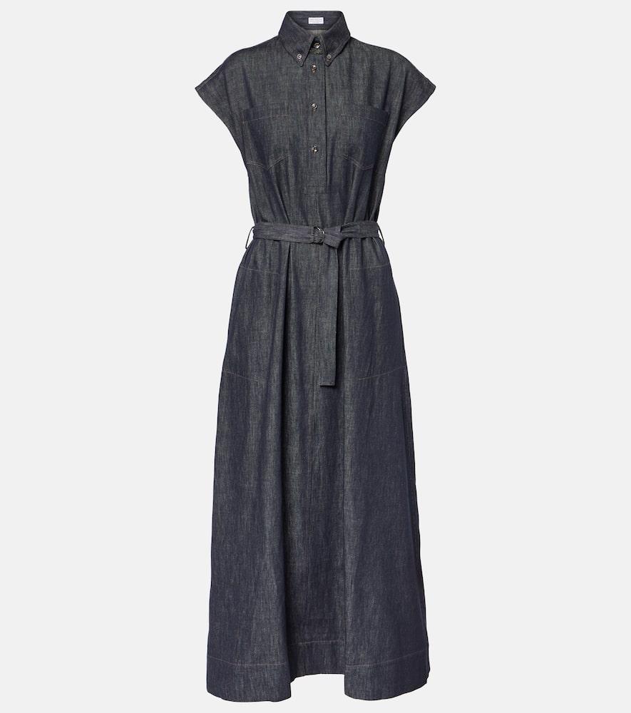 brunello cucinelli belted denim maxi dress