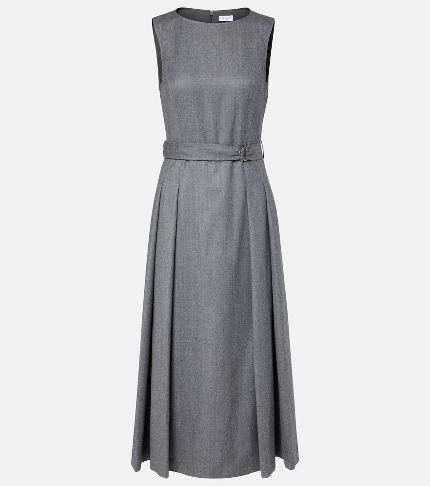 brunello cucinelli belted virgin wool midi dress