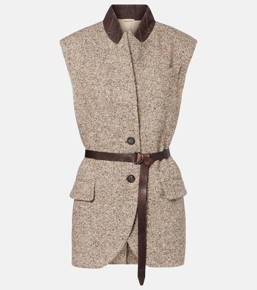 brunello cucinelli belted wool and silk