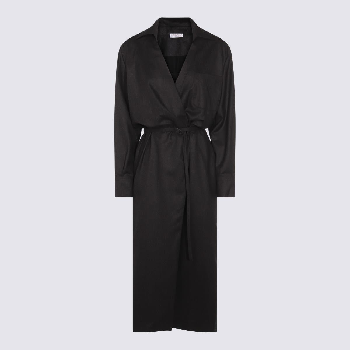 brunello cucinelli black leather dress