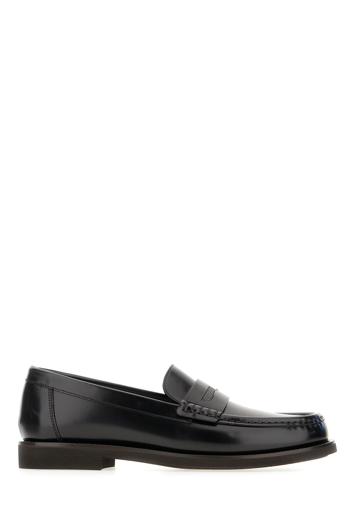 brunello cucinelli black leather loafers