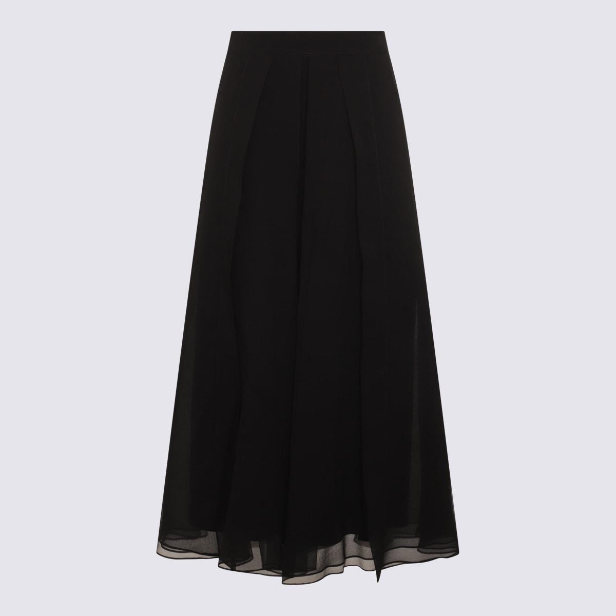 brunello cucinelli black silk midi skirt