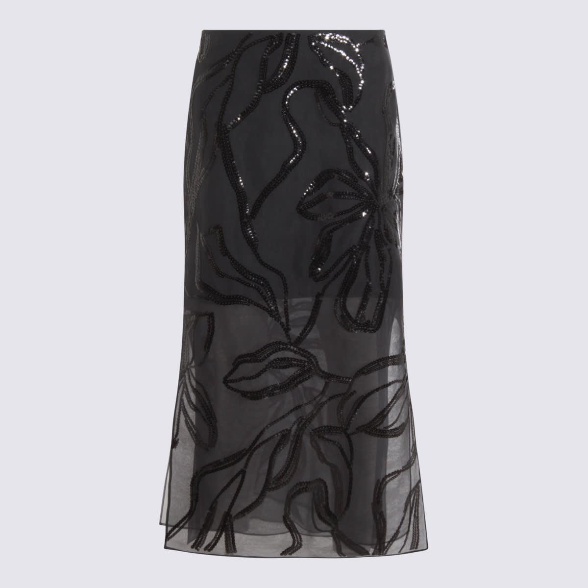 brunello cucinelli black silk skirt