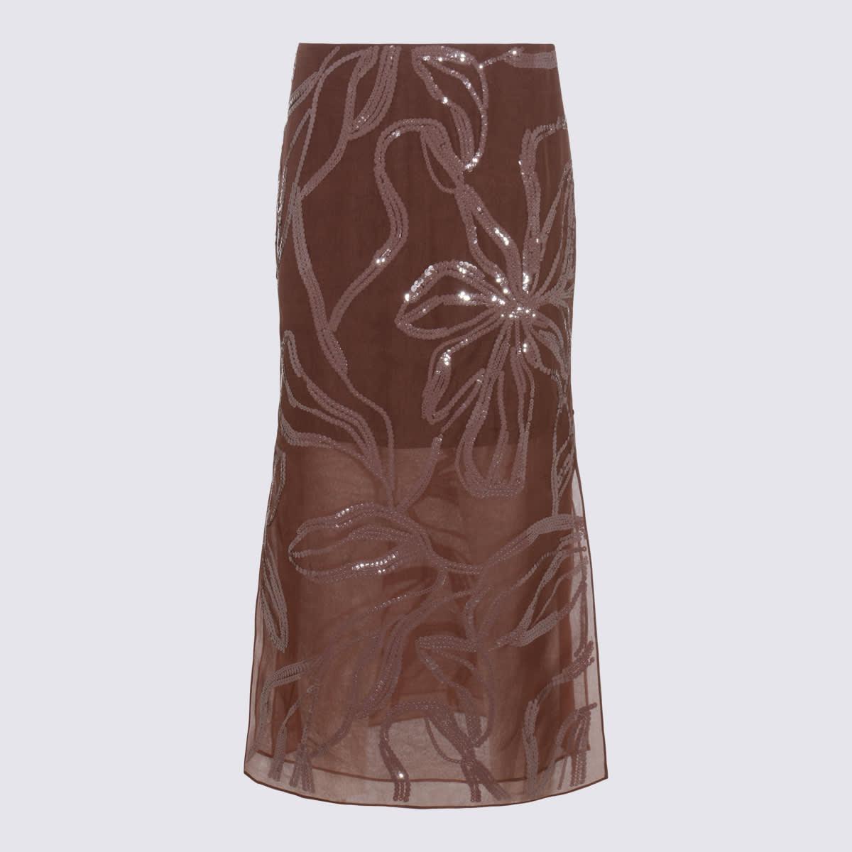 brunello cucinelli bordeaux silk skirt